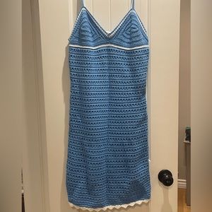 Willow & Wind Blue White Crotchet Dress Lined Nwt Sz